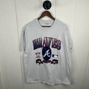 Vintage 90’s Champion MLB Atlanta Braves Grey Tee Shirt Size XX-Large